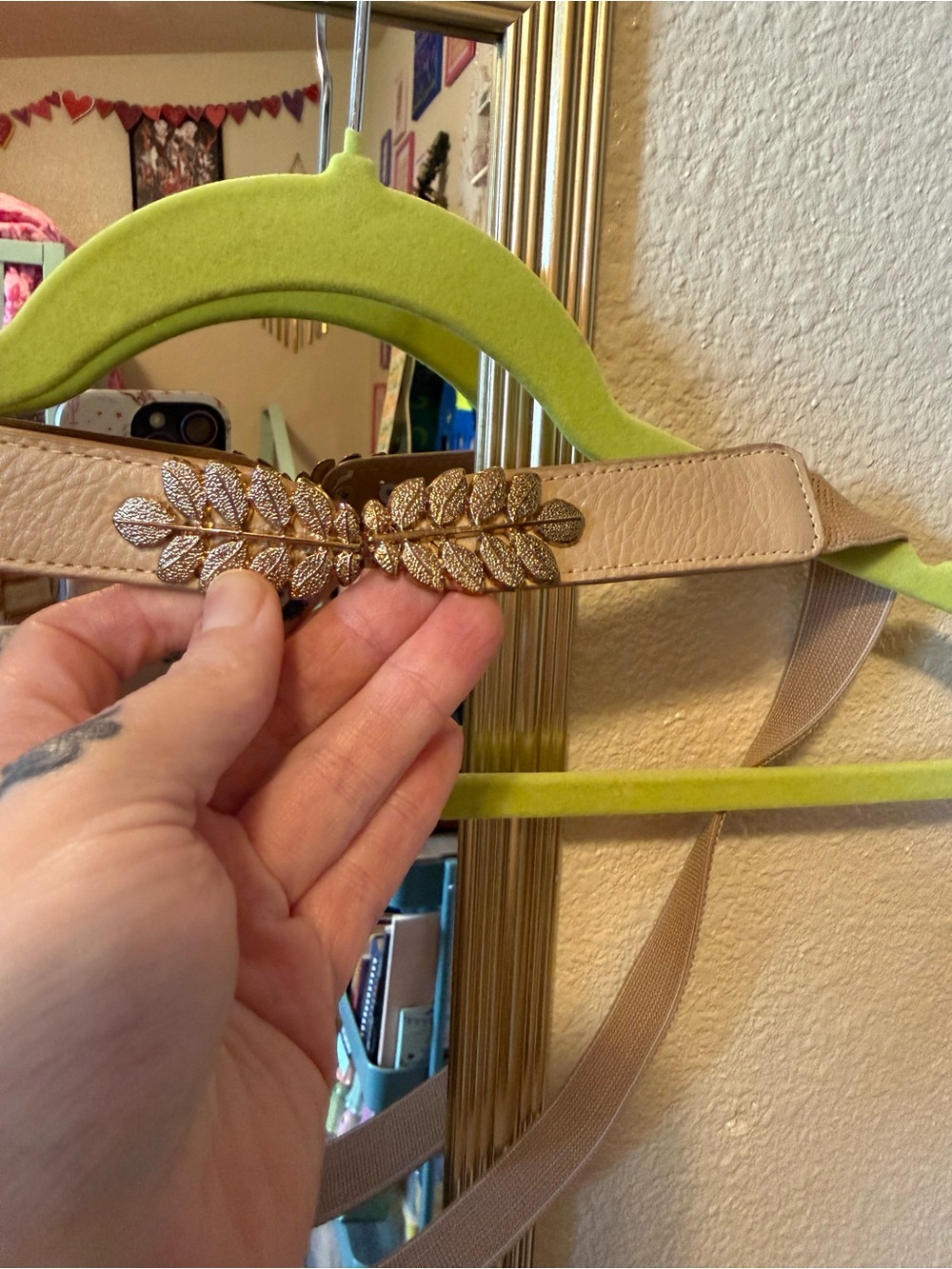 Gold Leaf Accent Beige Women’s Waist Belt